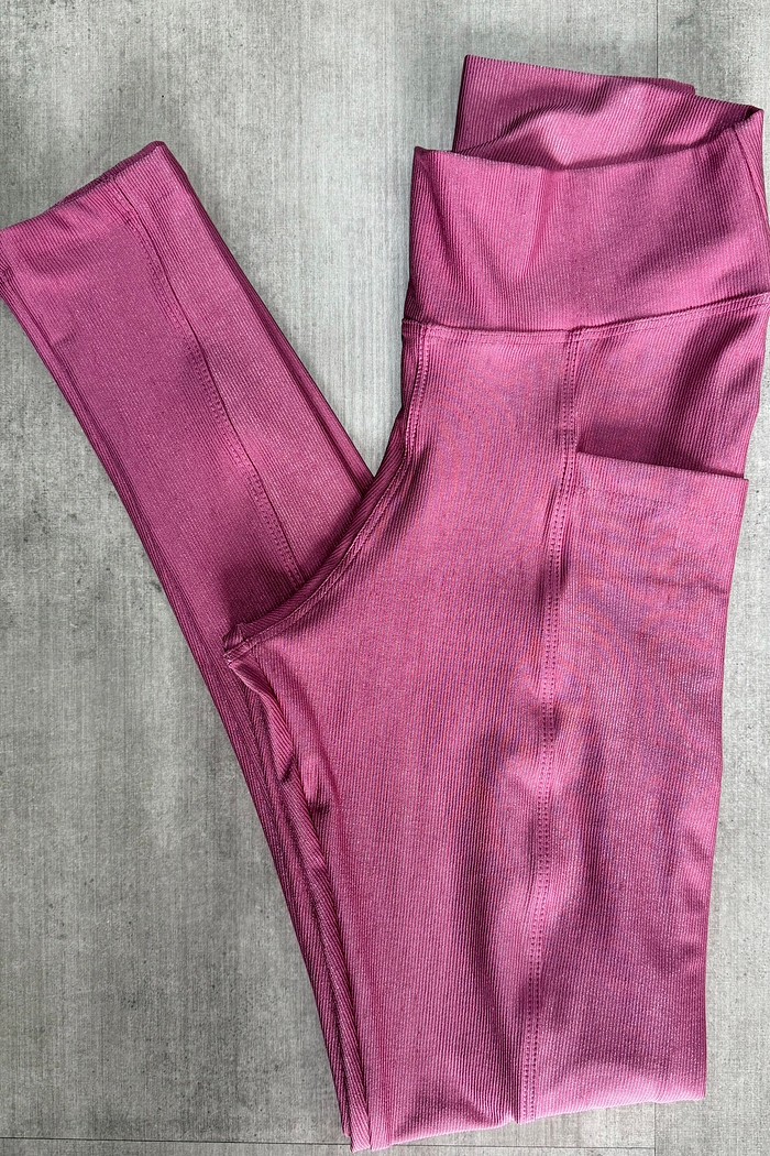 Legging com Bolso Canelado Rosa Blush