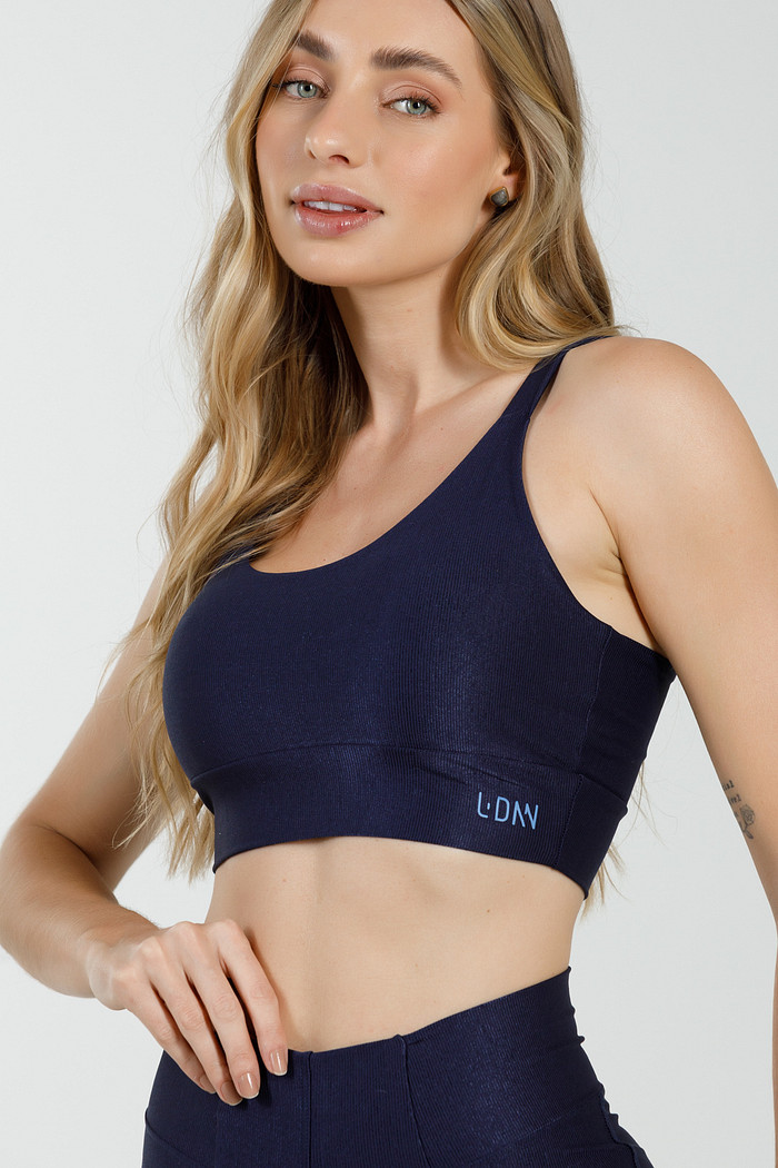 Top Canelado Alça Larga Azul Marinho