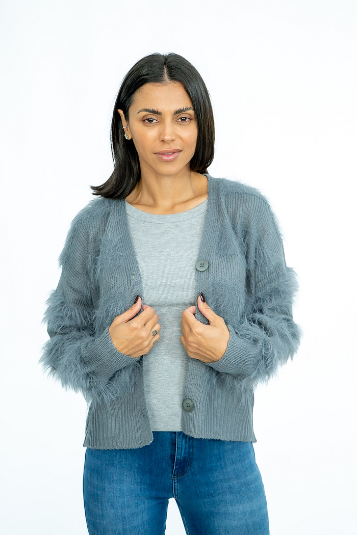 Casaco Tricot Pelinhos Cinza