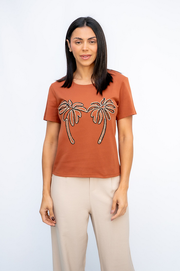 Tshirt Malha com Coqueiros Terra Cota