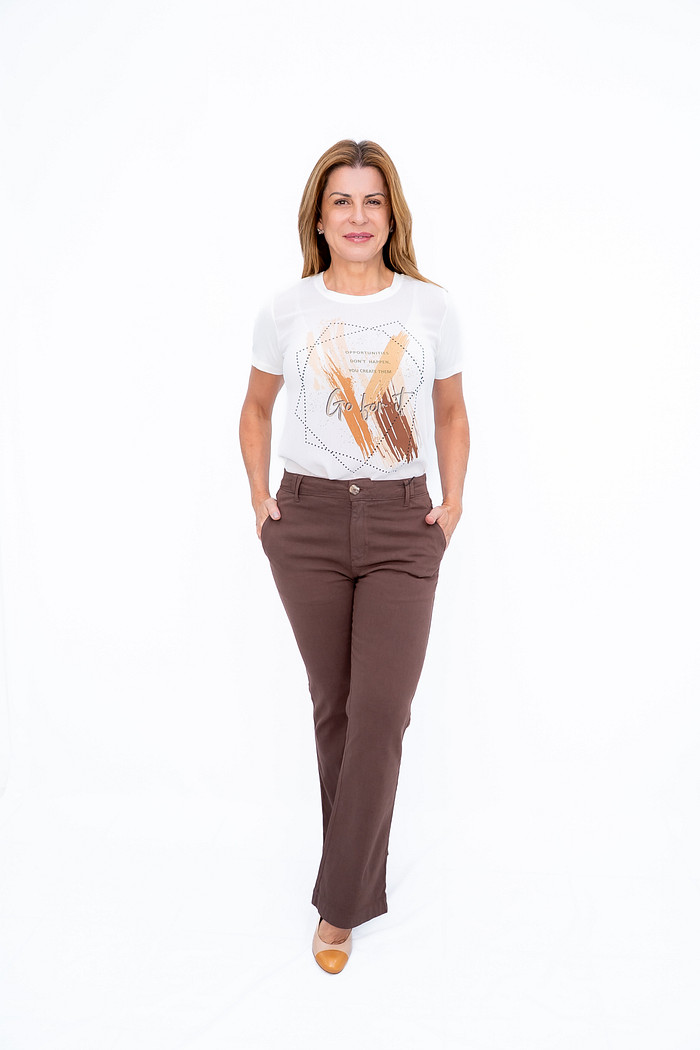 Calça Flare Bolso Faca Marrom Lênis