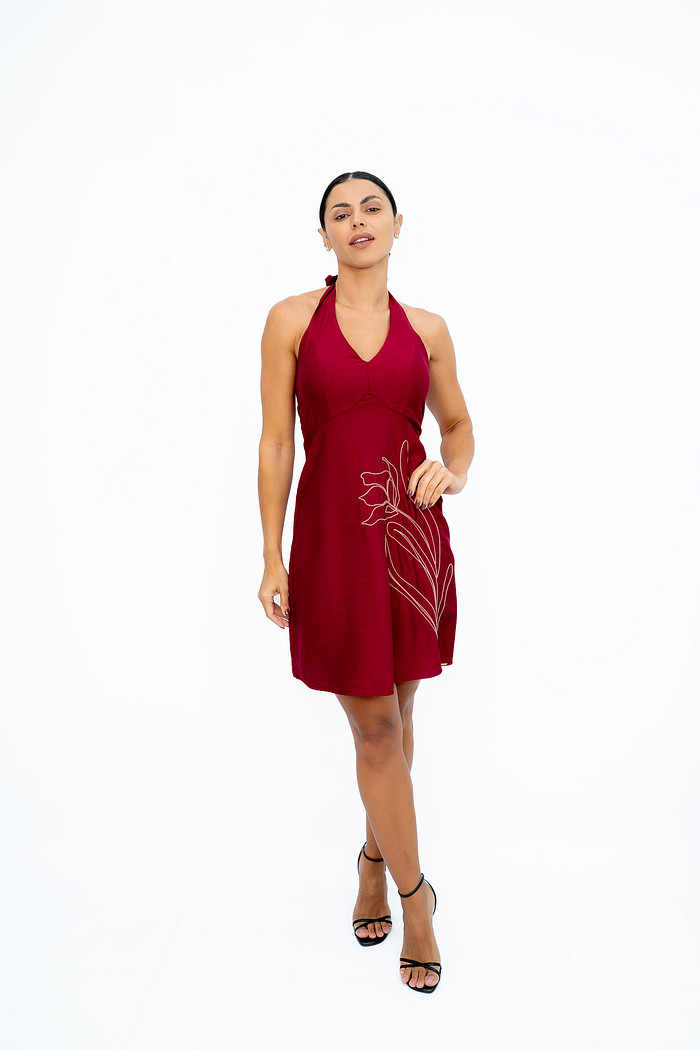Vestido Curto com Bordado Rubi Bana Bana