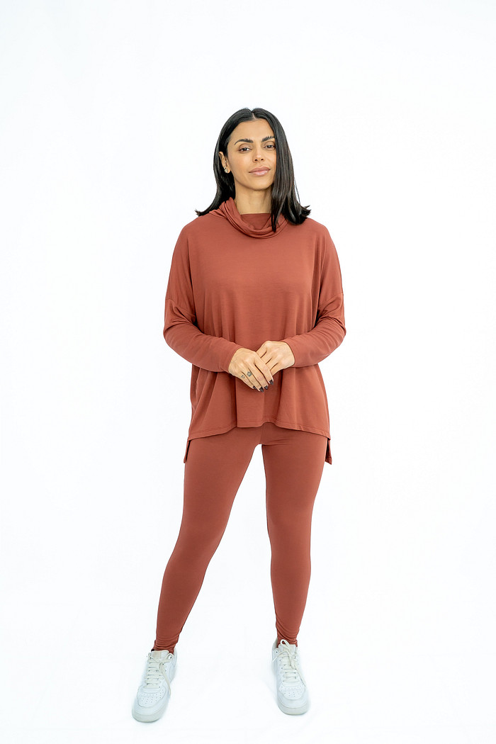 Conjunto Agasalho Malha Calça com Pezinho Terracota