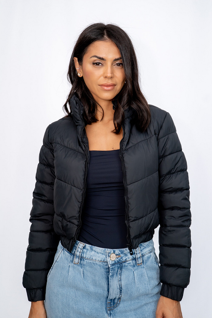 Jaqueta Curta Nylon sem Capuz Preta