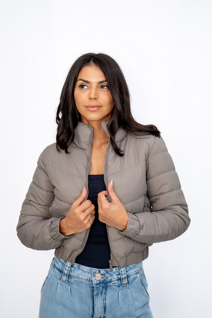 Jaqueta Curta Nylon sem Capuz Cinza