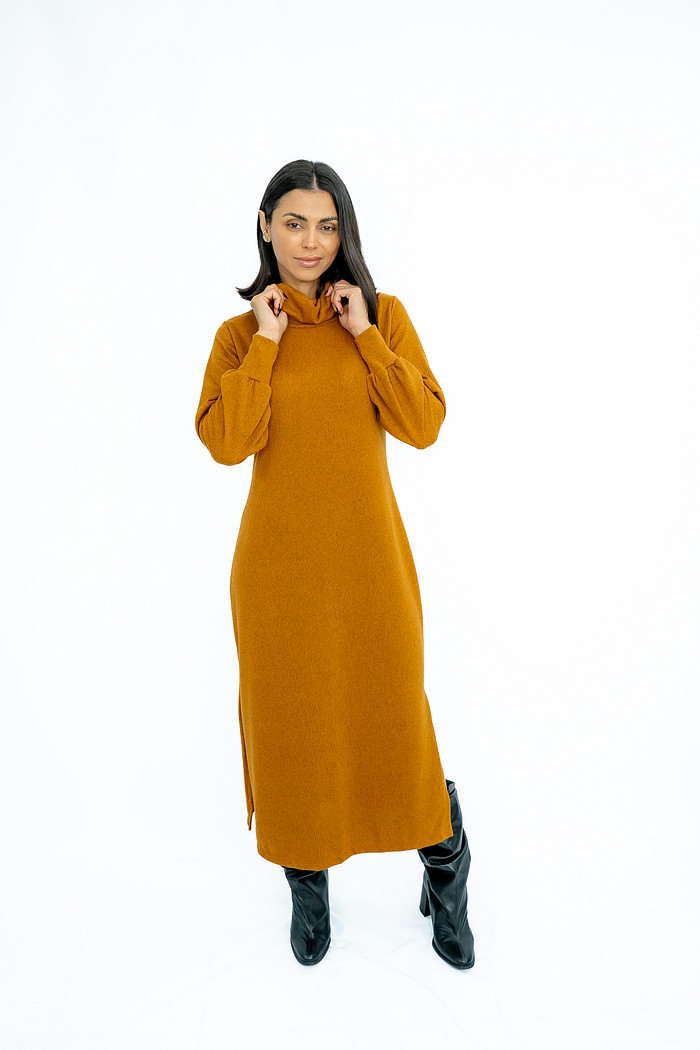 Vestido Malha Básico Mostarda
