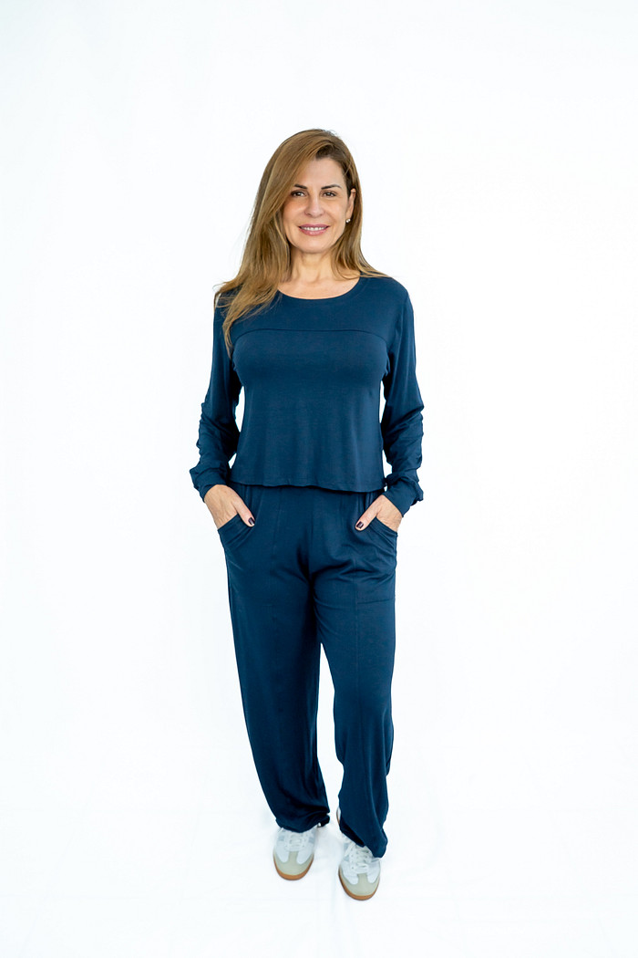 Conjunto Agasalho Malha Calça Reta Azul Marinho