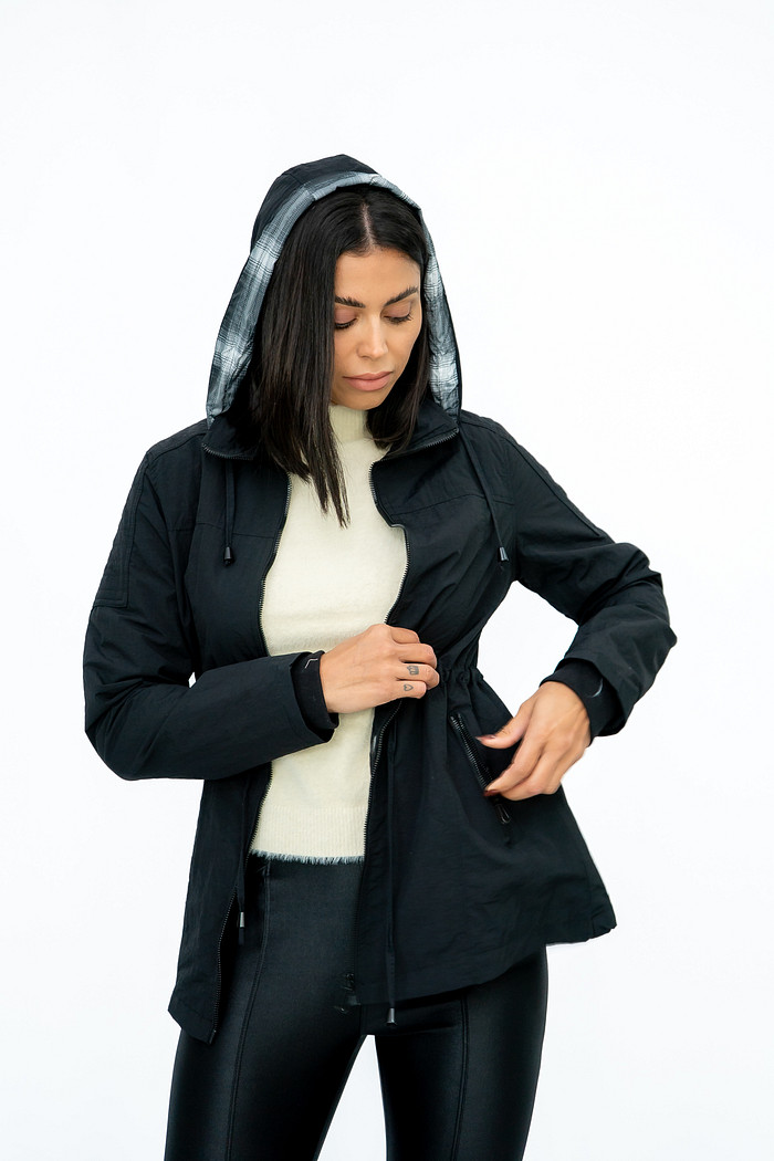 Parka Nylon Corta Vento Xadrez Preta