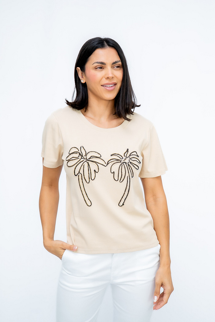 Tshirt Malha com Coqueiros Bege