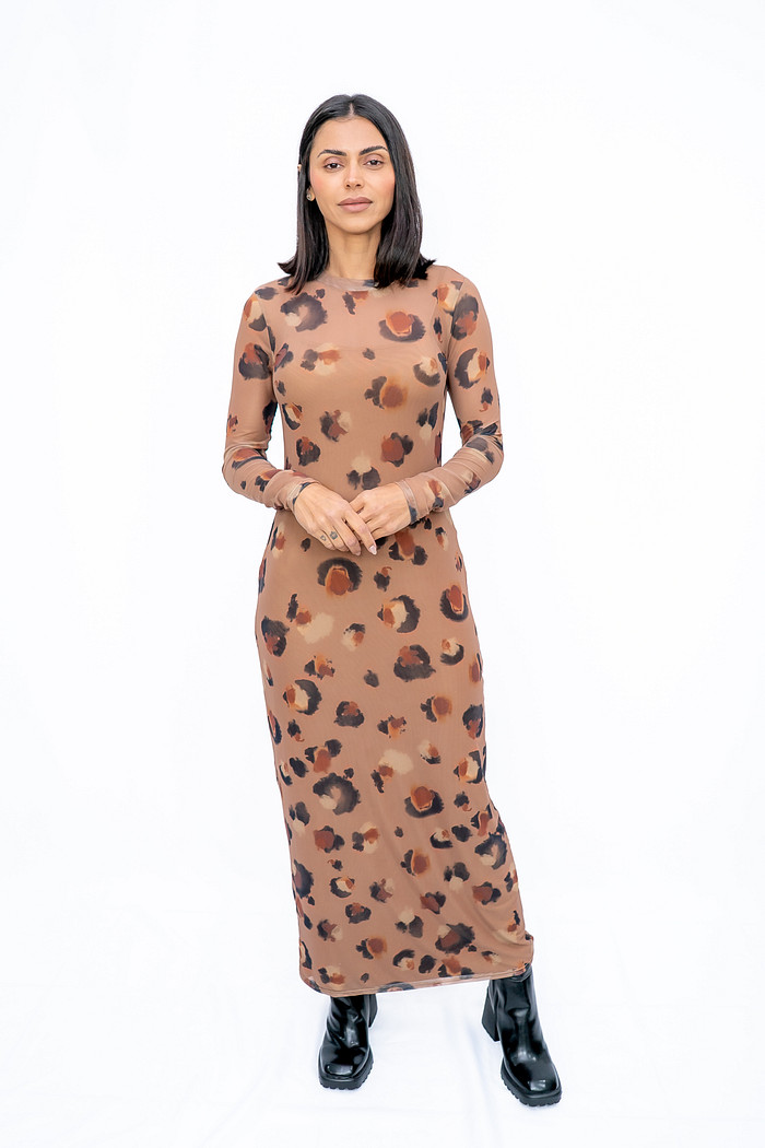 Vestido Tule Animal Print Ramo Selvagem