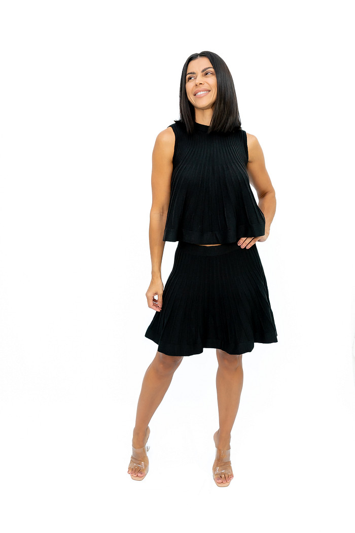 Conjunto Saia e Blusa Tricot Preto