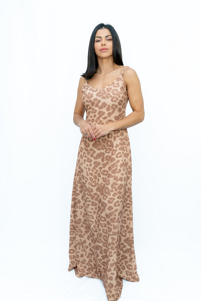 Vestido Longo Tecido Animal Print Bana Bana