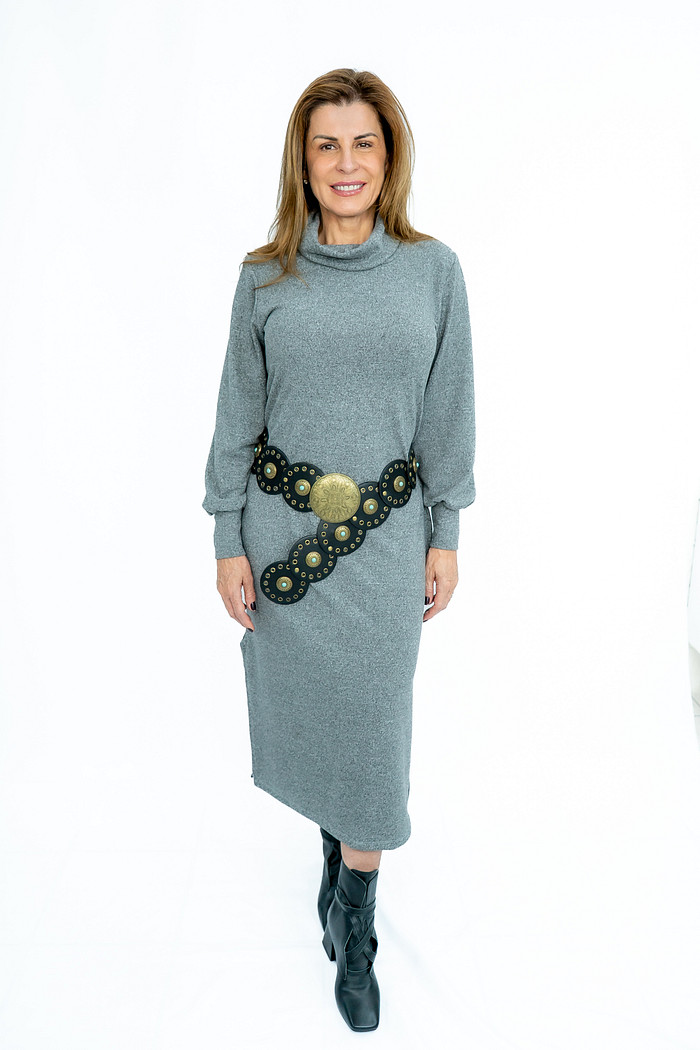 Vestido Malha Básico Cinza