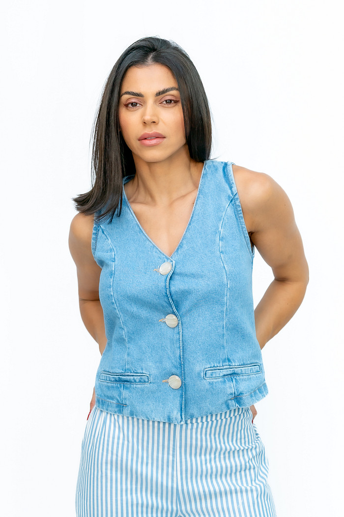 Colete Jeans com Botões Jeans Bana Bana