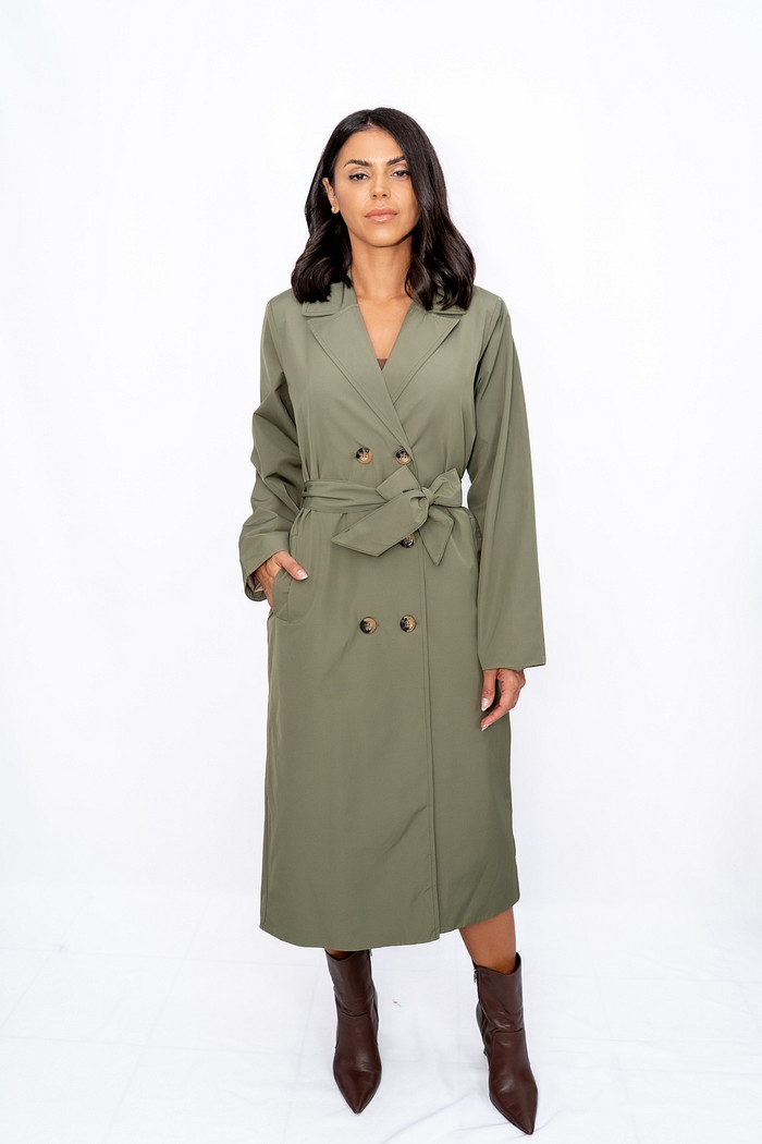 Casaco Trench Coat com Faixa Verde Militar Ramo Selvagem