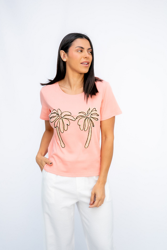 Tshirt Malha com Coqueiros Rosê
