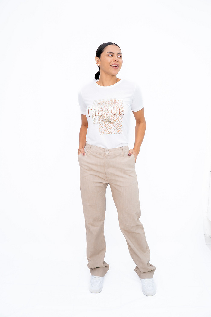 Calça Linho Bege Lênis