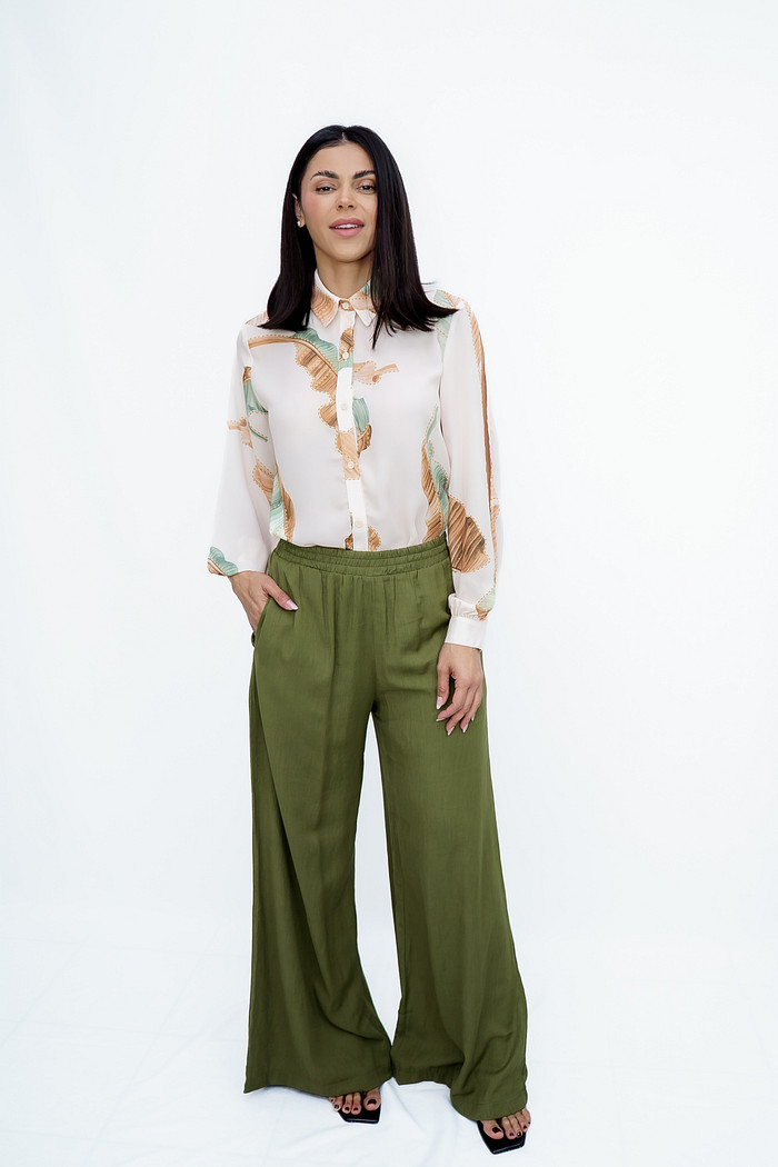 Calça Pantalona com Bolso Verde Ramo Selvagem