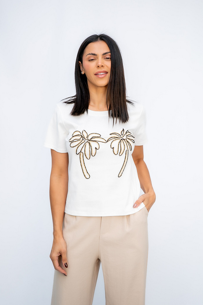 Tshirt Malha com Coqueiros Branca