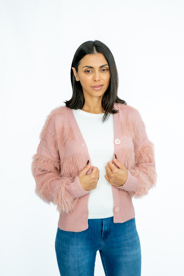 Casaco Tricot Pelinhos Rosa