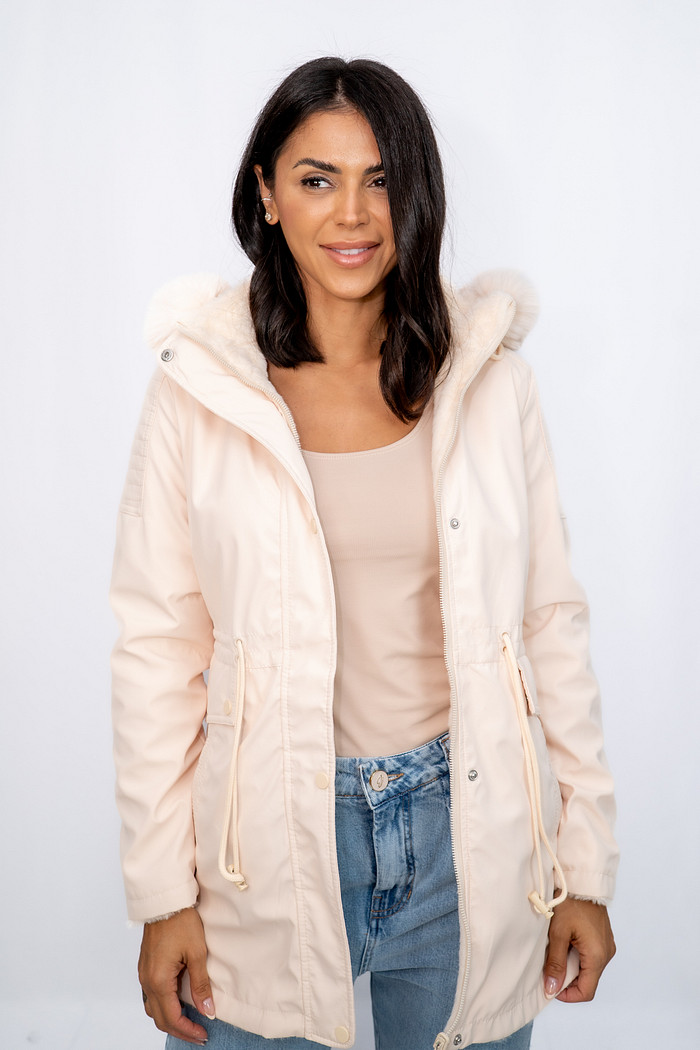 Parka Dupla Face Nylon e Pelo com Capuz Off Whitte