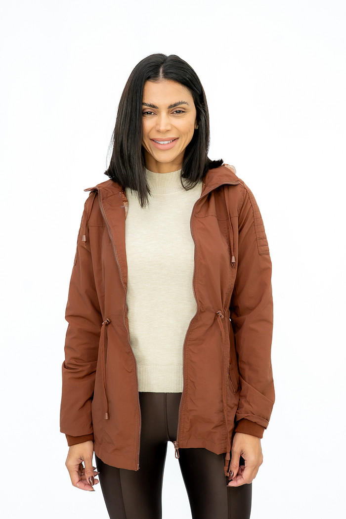 Parka Nylon Corta Vento Xadrez Coffee