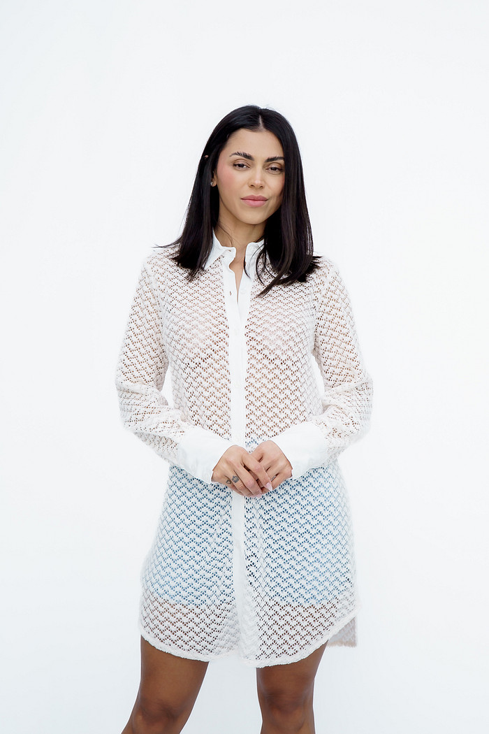 Chemise Saída de Praia em Crochê Off White Bana Bana