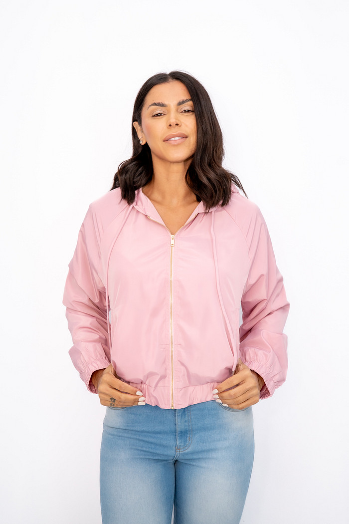 Jaqueta Corta Vento Capuz Lisa Rosa