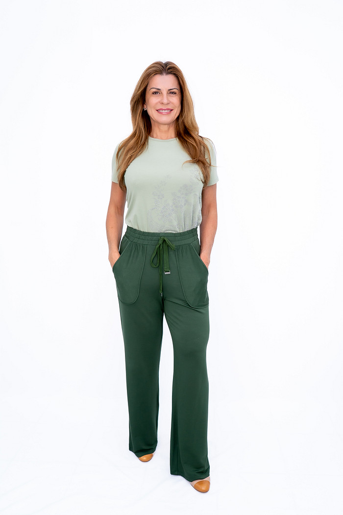 Calça Malha com elástico Na Cintura Verde Ramo Selvagem