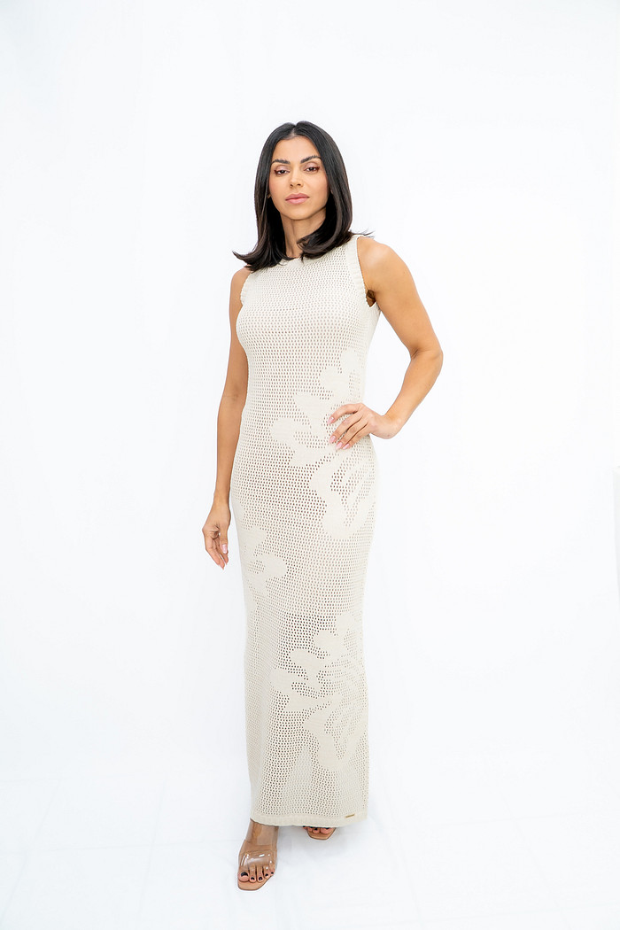 Vestido Tricot com Fios Dourados Nude Bana Bana