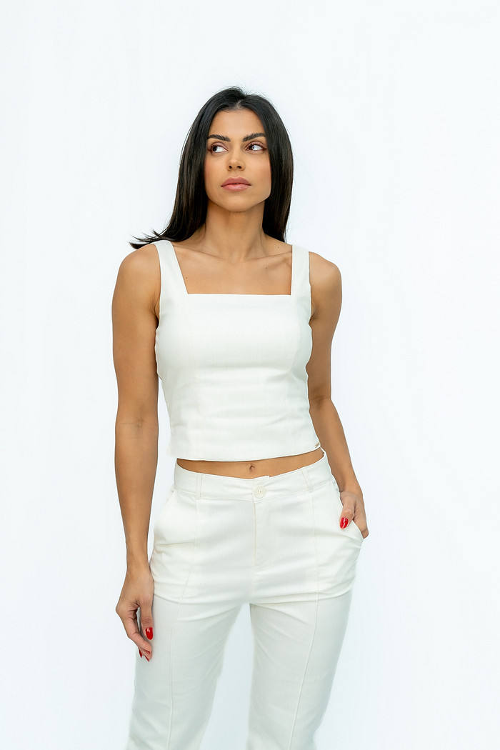 Top Alça Larga Decote Quadrado Nude Bana Bana