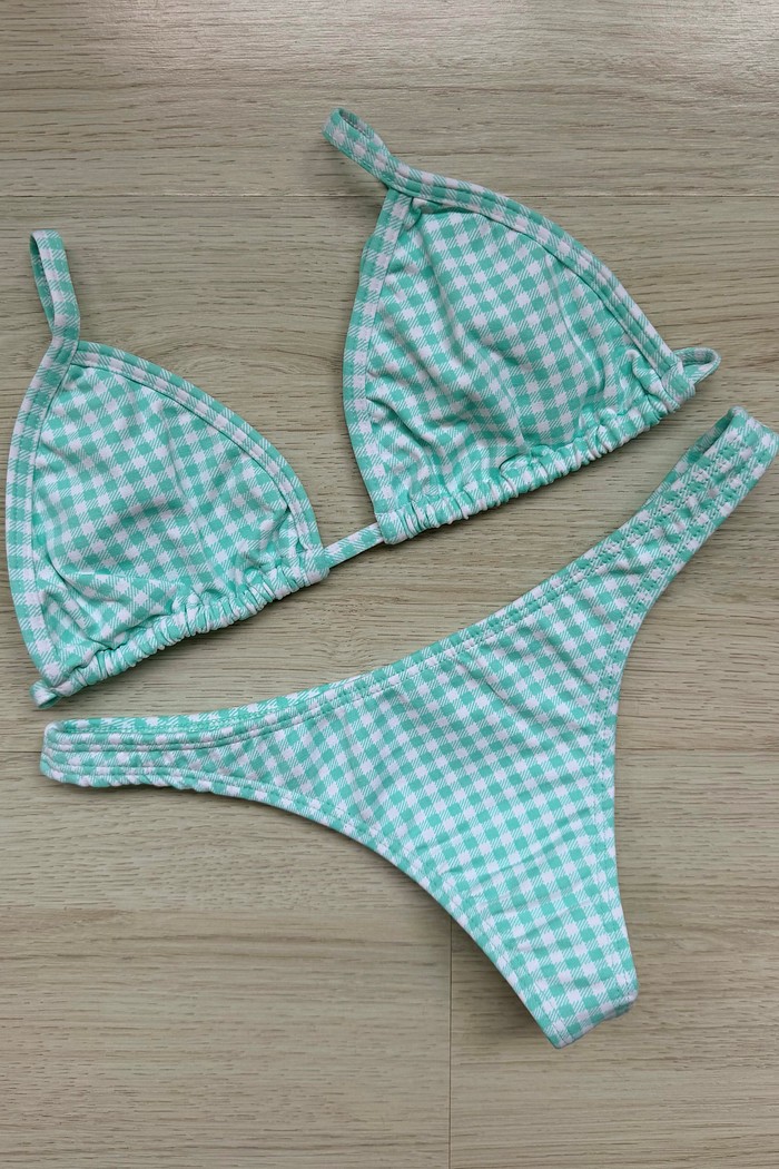 CONJUNTO: TOP SIMPLE E CALCINHA DUDA XADREZ MENTA