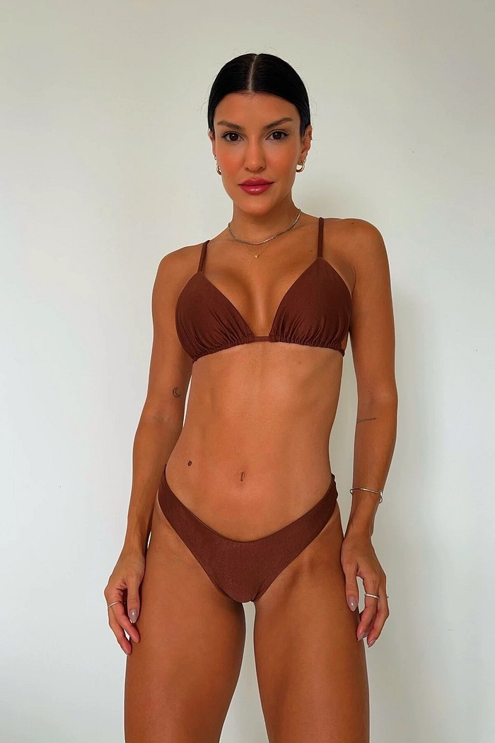 Conjunto: TOP LOLA E CALCINHA ASA DELTA CANELADO COFFEE