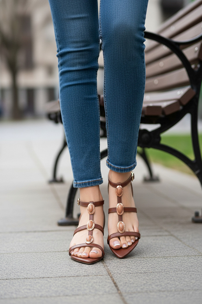 Sandália Rasteira Mybez Raquel Bico Folha Salto 3cm