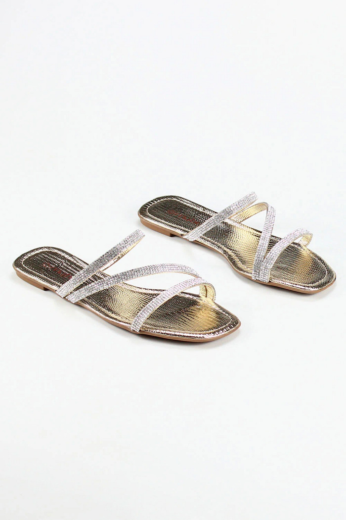 Rasteira Mybez com Tiras em Strass