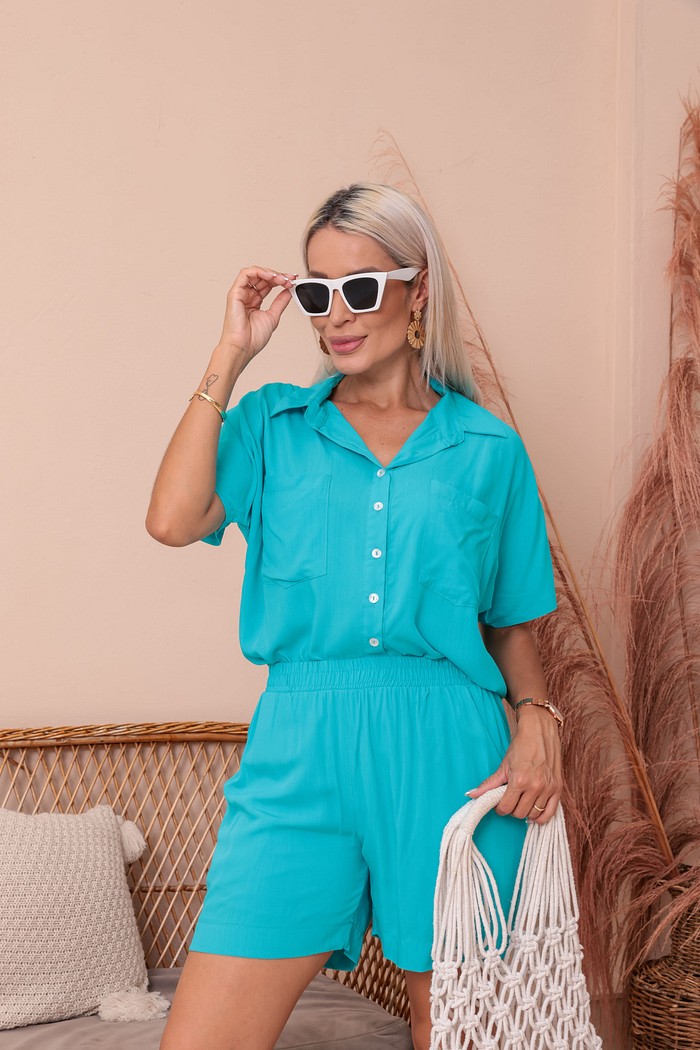 Conjunto em viscolinho Lorena azul celeste