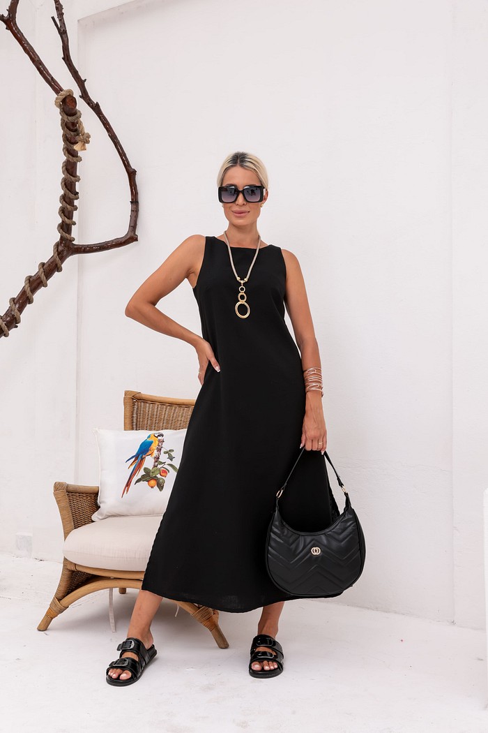 Vestido em linho com viscose Regina preto