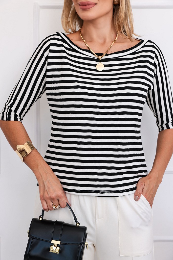 Conjunto Listrado Jordana em Moletinho Preto/Off