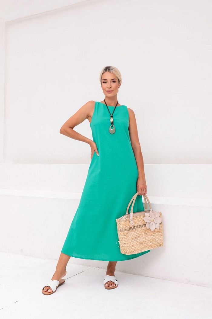 Vestido em linho com viscose Regina verde jade
