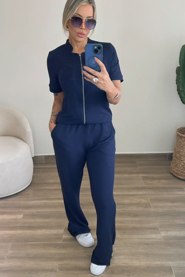 Conjunto feminino em moletinho Azul marinho Betina