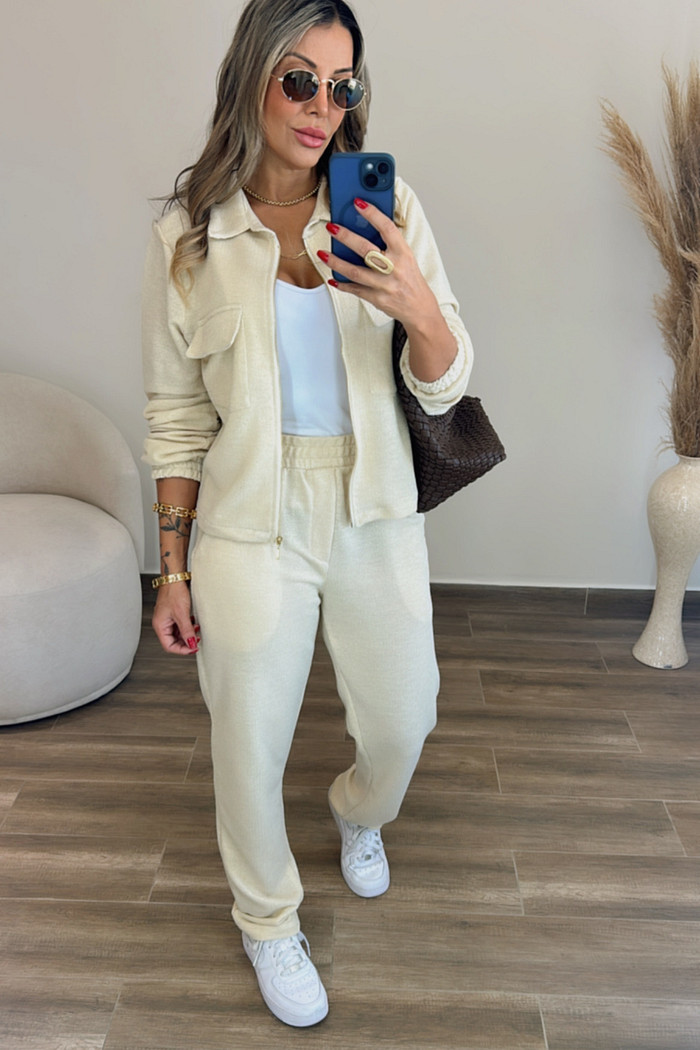 Conjunto Em Moleton Natural Com Fio Lurex Gloria