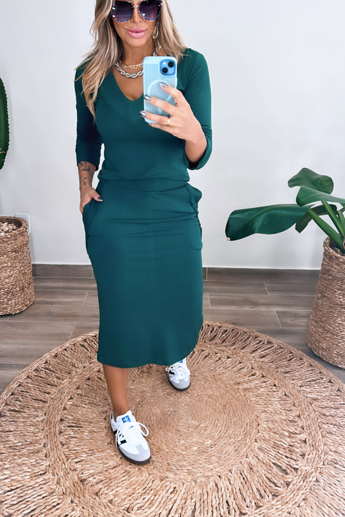 Conjunto de saia midi em moletinho Cora verde