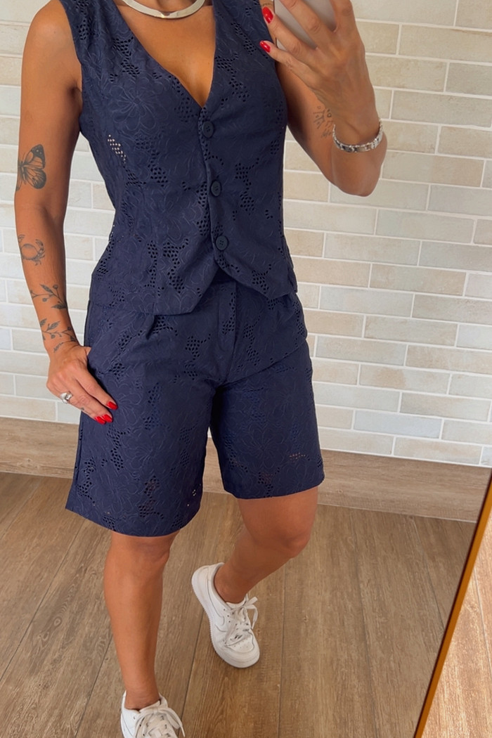 Conjunto Serena colete e shorts  em Malha Lasie Marinho