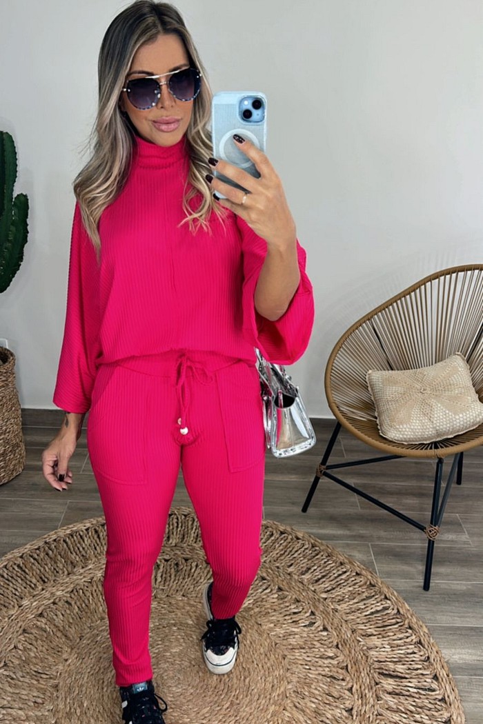 Conjunto Em Malha Canelada Cibele Pink