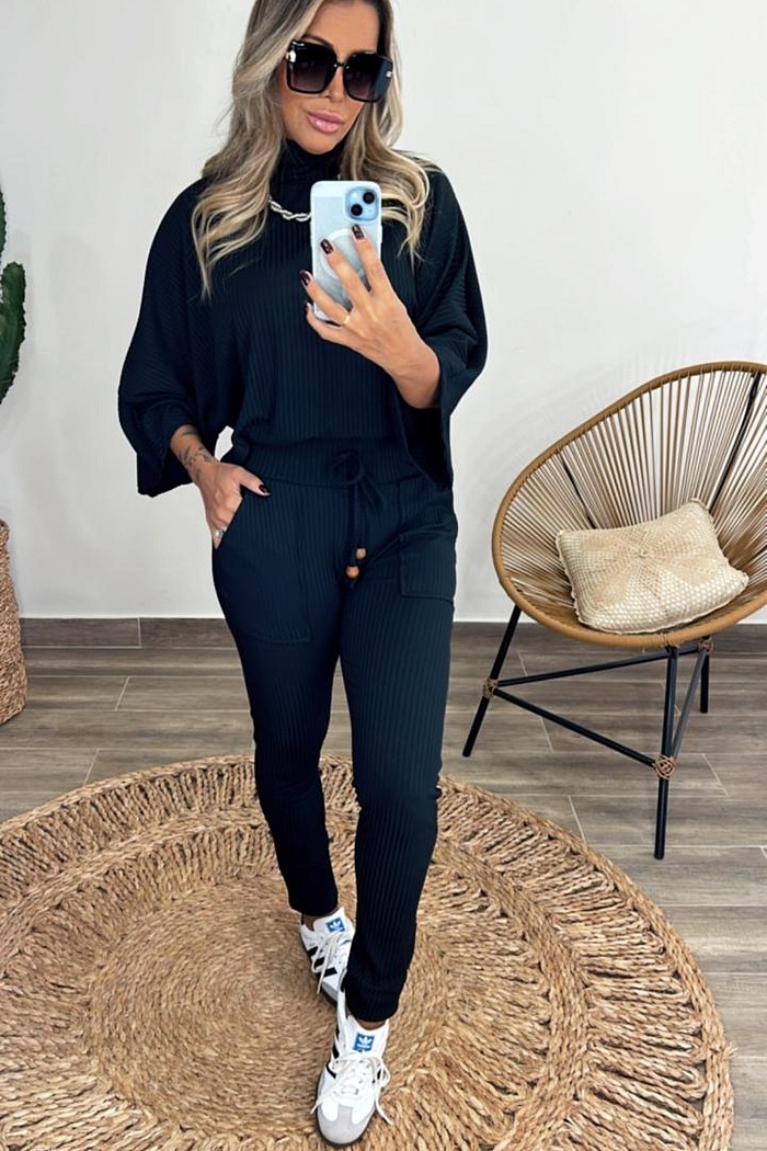 Conjunto Em Malha Canelada Cibele Preto