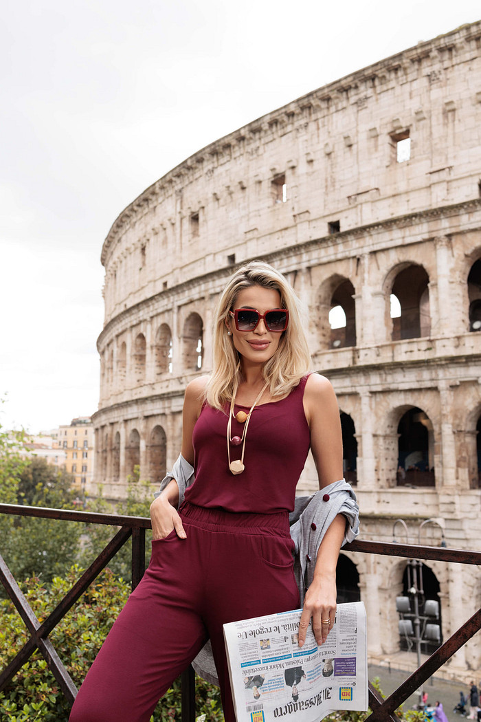 Conjunto Flaviana 3 Peças - Viscolycra com Malha flame - Marsala Com Cinza Mescla coliseu