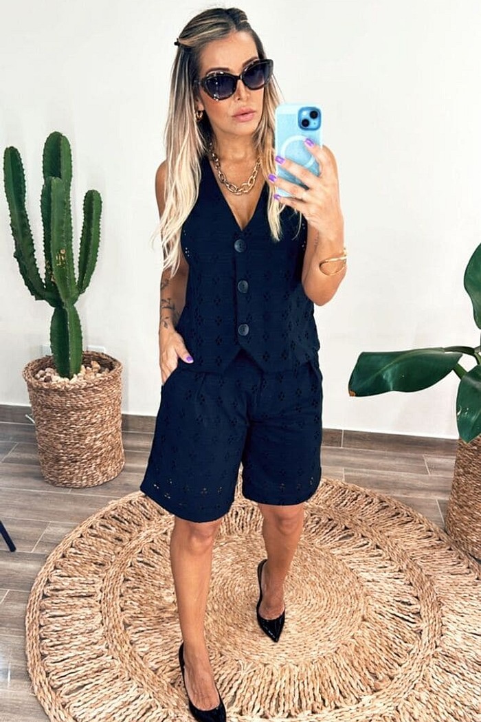 Conjunto Bermuda em Lasie Serena - Preto