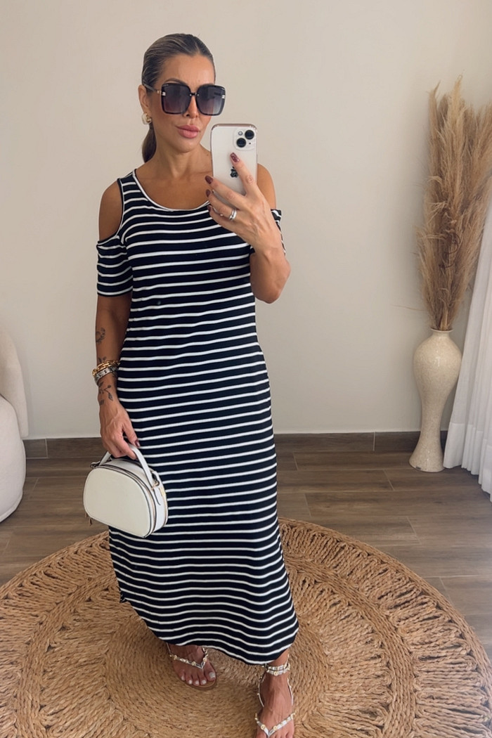 Vestido Giulia Listra Preto/Branco
