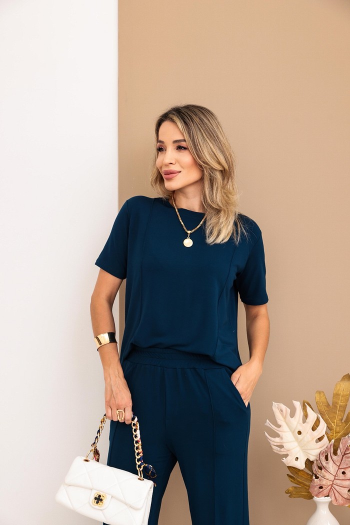 Conjunto Amanda em moletinho basico com friso Azul Marinho
