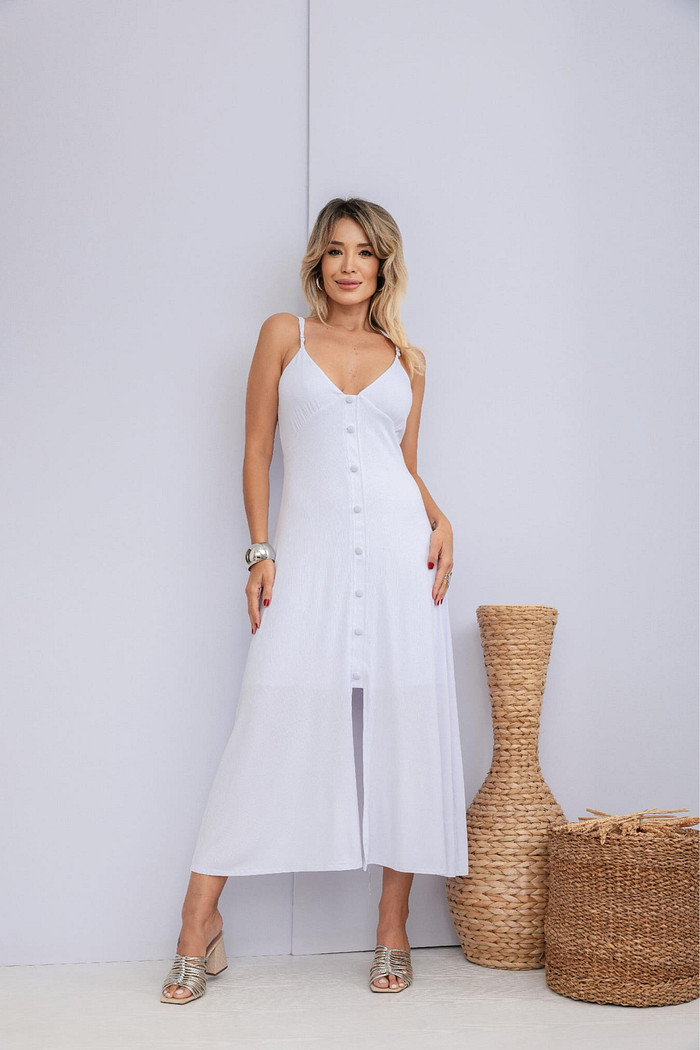 Vestido Kyara de Alças com Botão em Malha Vicenza Branco